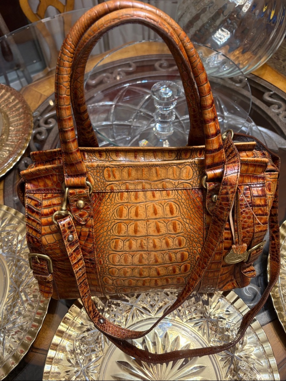 Vintage BRAHMIN - Alligator Embossed Leather 2 way Bag